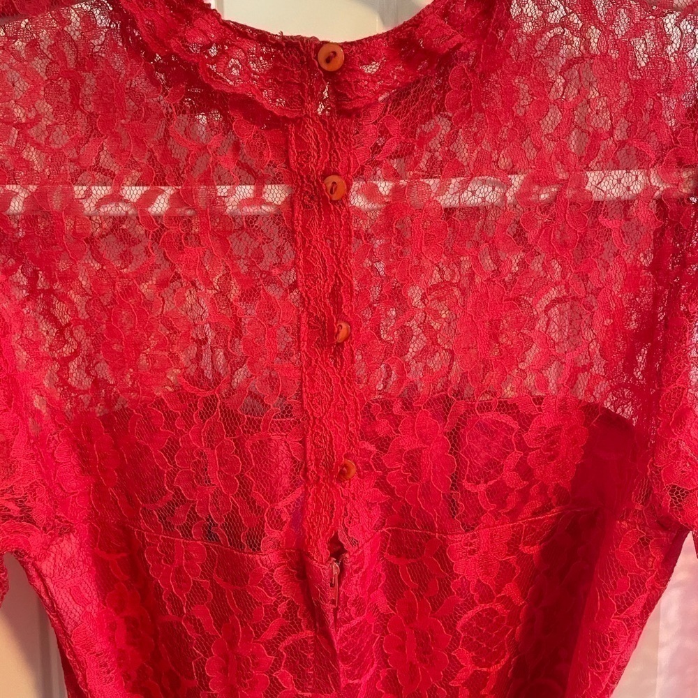 Gunne Sax vintage red lace peplum high neck dress - Picture 6 of 16